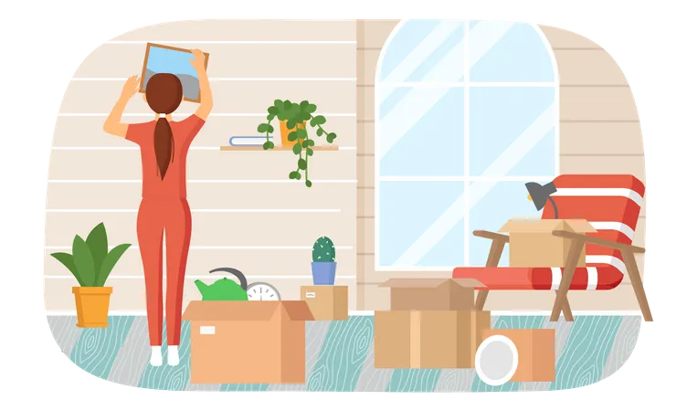 Family Moving To New House People Moving To New House Carrying Things To Apartment Changing Place Of Residence Relocation Unpacking Things After Shipping Decorating Home Rental Of Premises Illustration