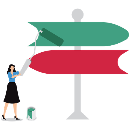 Woman changing signboard  Illustration