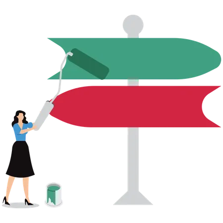 Woman changing signboard  Illustration