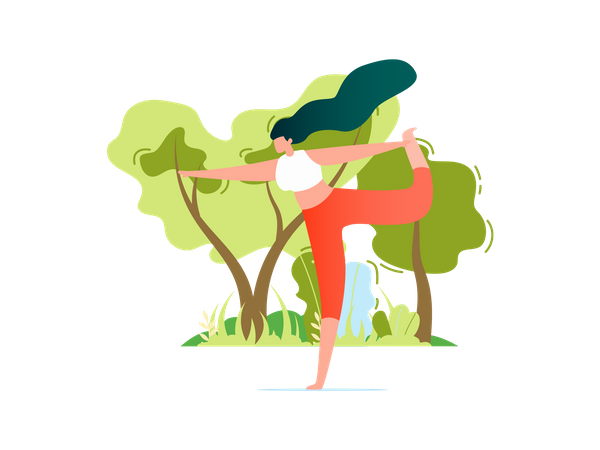 Woman Character Doing Stretching Exercise Illustration