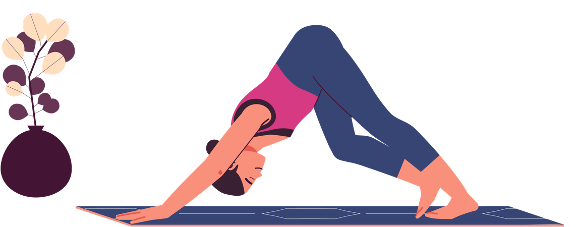 Woman Character doing yoga exercises downward facing dog  Illustration