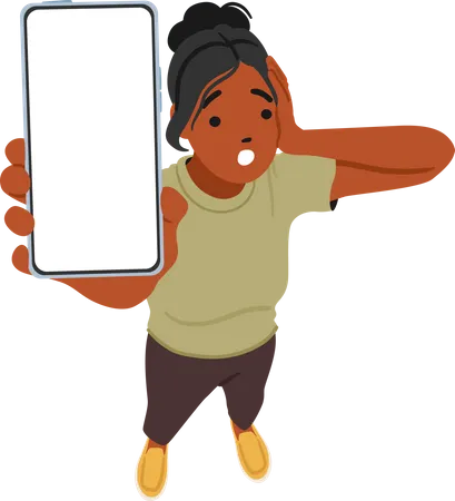 Anxious Black Woman Character Holds Smartphone Her Face Displaying Shock As She Showing The Screen Capturing A Moment Of Surprise And Disbelief Cartoon People Vector Illustration Illustration