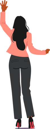 Woman Character Wearing Business Attire, Standing With Her Back Towards The Viewer And Reaching Upward  Illustration