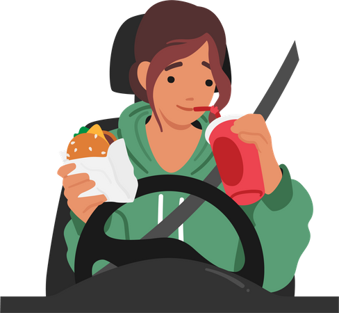 Woman Character While Driving  Illustration