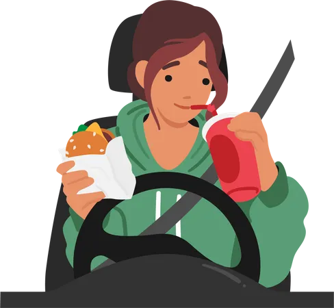 Woman Character While Driving  Illustration