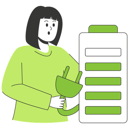 Woman Charging through Green Energy  Illustration