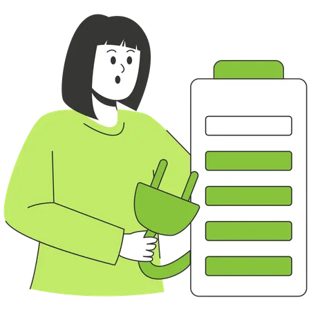 Woman Charging through Green Energy  Illustration