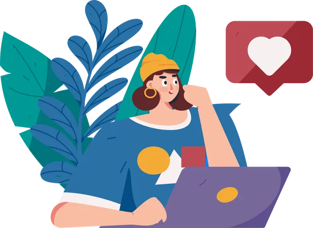 Woman chat on laptop  Illustration