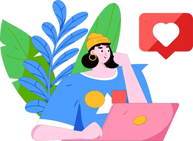 Woman chat on laptop  Illustration