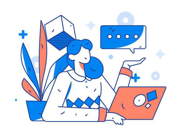 Woman chats online  Illustration