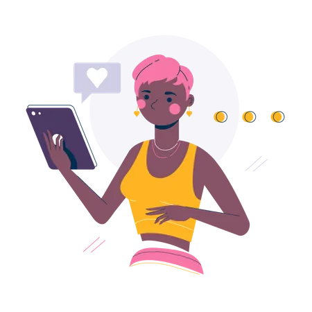 Woman chatting in date app Illustration