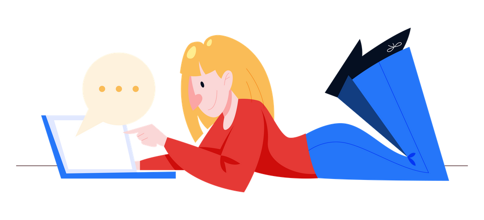 Woman chatting on laptop Illustration