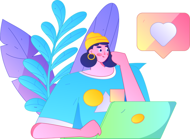 Woman chatting on laptop  Illustration