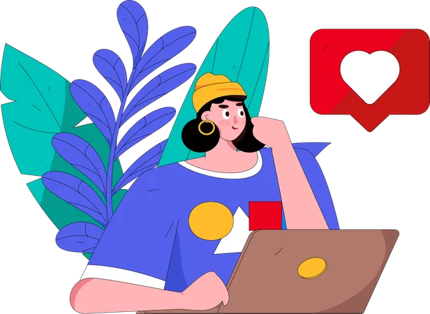 Woman chatting on laptop  Illustration