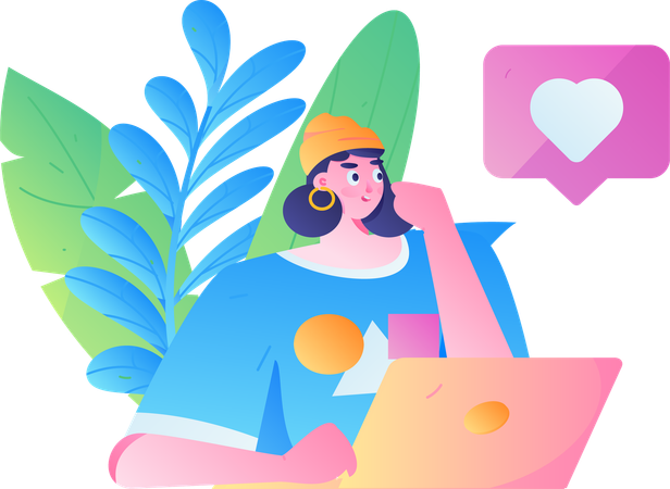 Woman chatting on laptop  Illustration