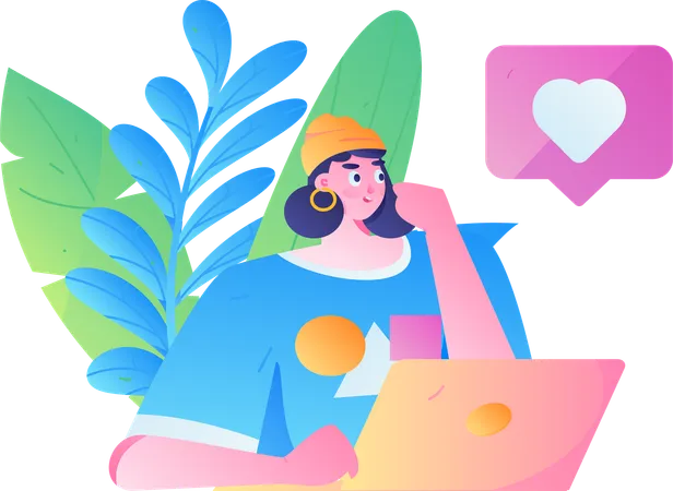 Woman chatting on laptop  Illustration