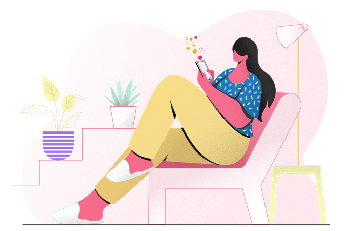 Woman chatting on mobile at home Illustration