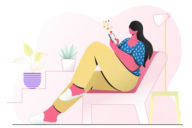 Woman chatting on mobile at home Illustration