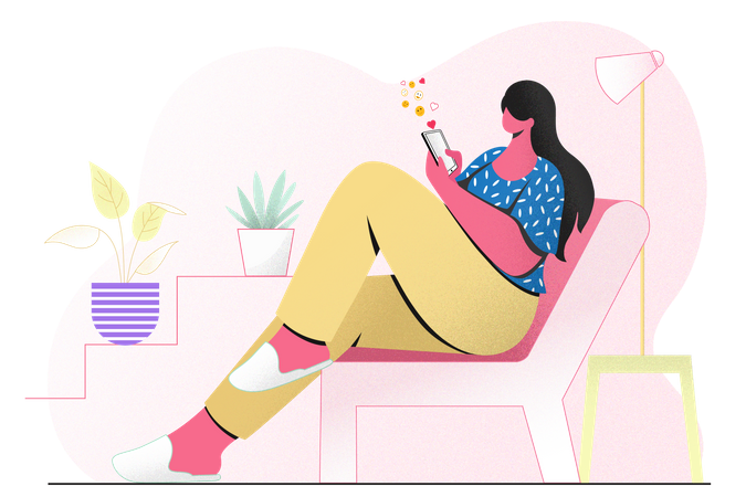 Woman chatting on mobile at home  Illustration