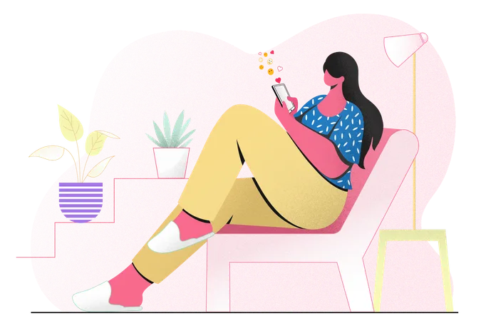 Woman chatting on mobile at home  Illustration