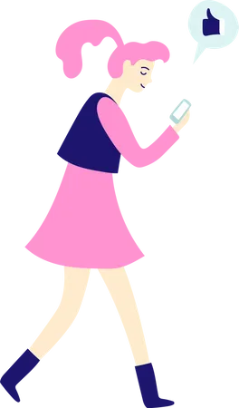 Woman With Smartphone Gets Like Positive Feedback イラスト
