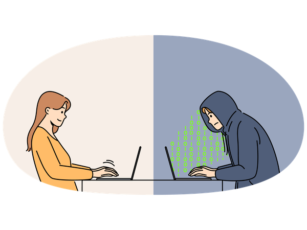 Woman chatting online with male scammer  Illustration