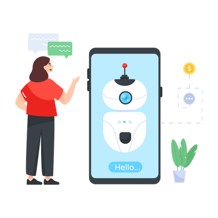 Woman chatting with chatbot Illustration
