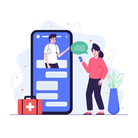 Illustration Of Woman Chatting With Doctor Illustration