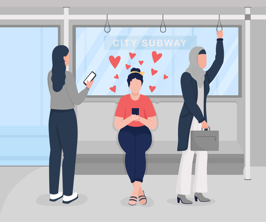 Woman chatting with friend in the metro  Illustration