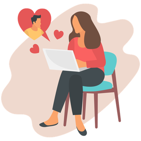 Woman Chatting with her Love  Illustration