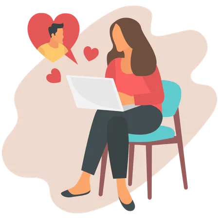 Woman Chatting with her Love  Illustration