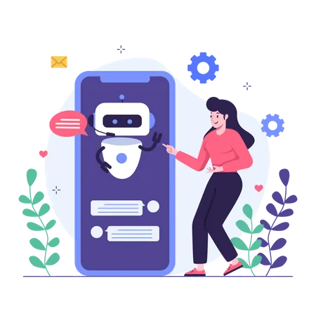 Woman chatting with mobile chatbot  Illustration