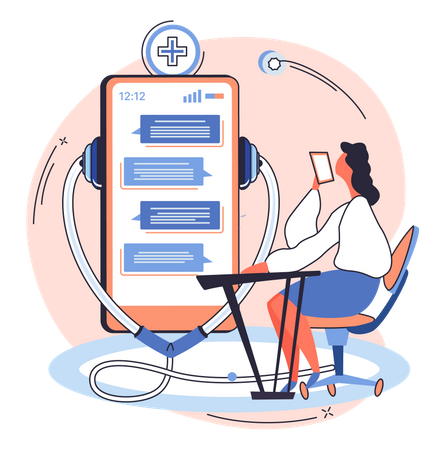 Woman chatting with online doctor consultation app  Illustration