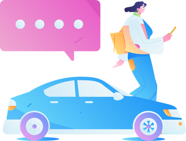 Woman chatting with taxi diver on mobile  Illustration