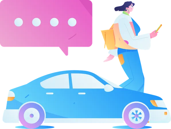 Woman chatting with taxi diver on mobile  Illustration