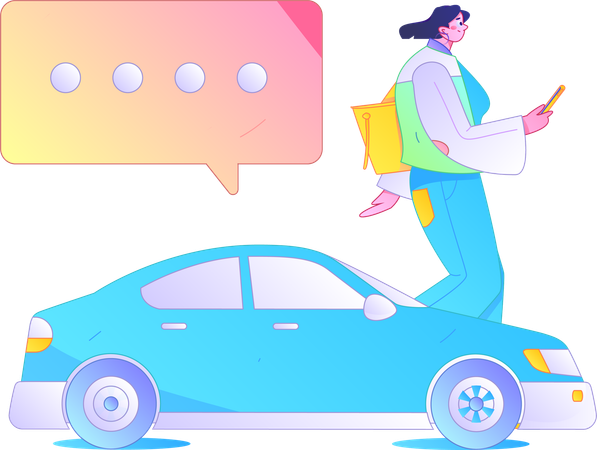 Woman chatting with taxi diver on mobile  Illustration