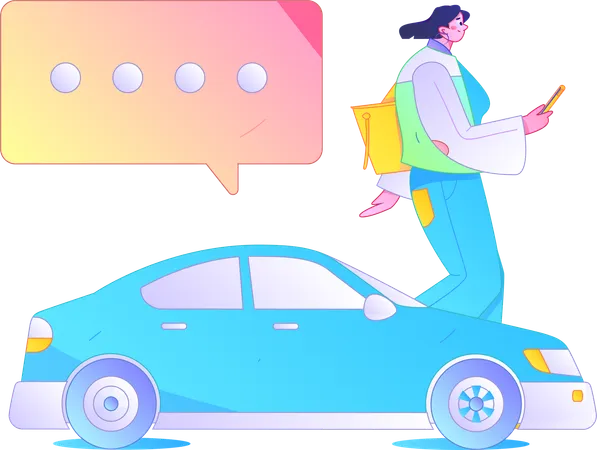 Woman chatting with taxi diver on mobile  Illustration