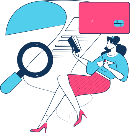 Woman check card statement  Illustration