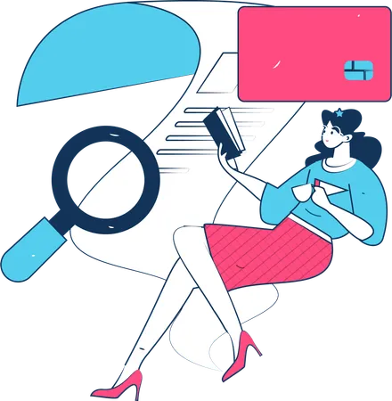 Woman check card statement  Illustration