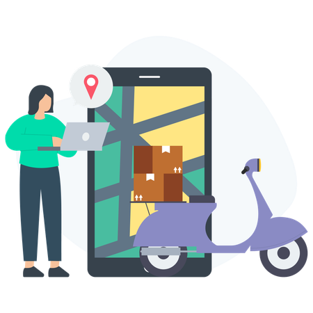 Woman Check Delivery address  Illustration