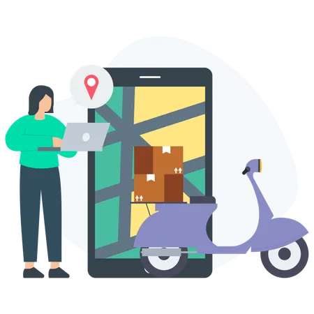 Woman Check Delivery address  Illustration