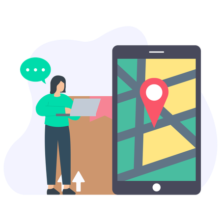 Woman Check Delivery Location  Illustration