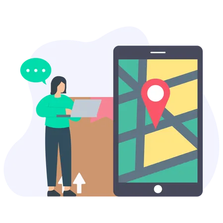 Woman Check Delivery Location  Illustration