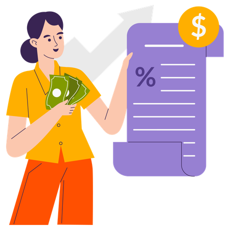 Woman Check Financial Statements  Illustration