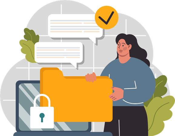 Woman check folder security  Illustration