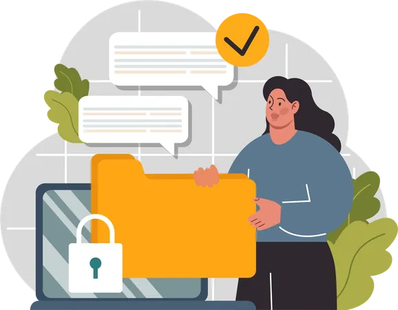 Woman check folder security  Illustration