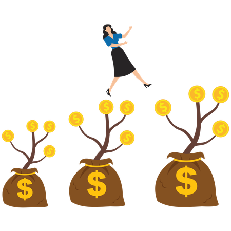 Woman Check Growth in investments  Illustration