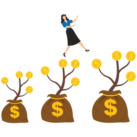 Woman Check Growth in investments  Illustration