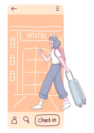 Woman check in accommodation Illustration