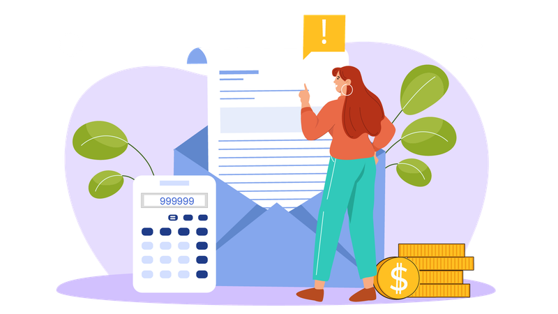 Woman check payment mail  Illustration